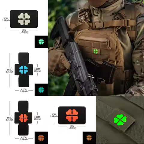 Four-Leaf Clover Night Light Embroidery Hook and Loop Patch, Moral Badge, Tactical Badges, Clothing 