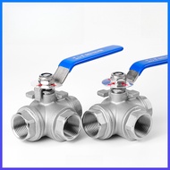 [.666.]304 Stainless Steel Three-way Ball Valve with Switch Thread Buckle L/T Transfer Valve Female 