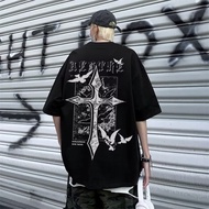 【M-8XL Retro Trendy Cross Print T-shirt for Men Trendy High Street Fashion Short Sleeved T-shirt for
