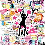 100PCS Vibrant Friendship Stickers Collection: Colorful Designs with Cheerleader Silhouettes and Hea