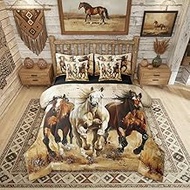 Erosebridal Horse 7 Piece Comforter Queen Size for Kids Boys Western Cowboy Horse Sheet Set Bed in A