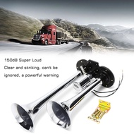 Dual Trumpet Electric Horn Loud Chrome Air Horn Speaker Kit 150dB 12V/24V Universal for Train Truck Lorry