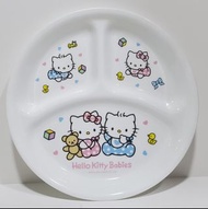 Hello Kitty Babies 1998 x 康寧 Corning 餐具 Corelle 美國製  三格餐盤 分隔盆 可入微波爐 懷舊 絶版 罕有 用過一, 兩次 極新 一直存放喺櫃 冇盒 介意
