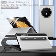 Honor Magic V3 CaseSmart Window Litchi Grain Leather Magnetic Suction Flip Cover Protective Case Wit
