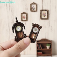 HARRIETTCL Vintage Clock, Alloy Material Wooden Design Dollhouse Wall Clock, Grandfather Clock Movab