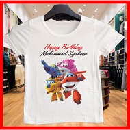 Super Wings Cartoon Happy Birthday T-Shirt / Baju Hari Jadi dengan gambar kartun untuk anak / Boleh 