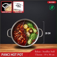 Panci Hotpot Panci Shabu Sekat Panci Shabu Hotpot 2 Sekat Tutup Kaca Steamboat Suki Panci Grill BBQ