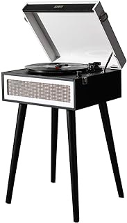 Phonograph vinyl record player vintage with auxiliary input, Bluetooth USB port remote control and removable foot turntable CD player 20W, 33, 45 and 78 rpm stereo speakers