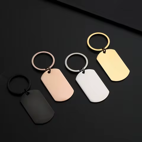 Stainless Steel Dogtag Keychain Blank To Record Metal Military Tag Key Chain Key Ring Mirror Polishe
