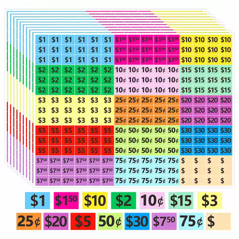 2250 Pcs Color Coded Price Labels Stickers, Assorted Dollar & Cent Value Marking Labels