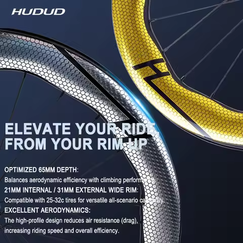 HUDUD V6 T800 Carbon Wave Wheelset | 60 65 Rim Height | Black n Gold or Silver | 1830G | Aero Wheel 