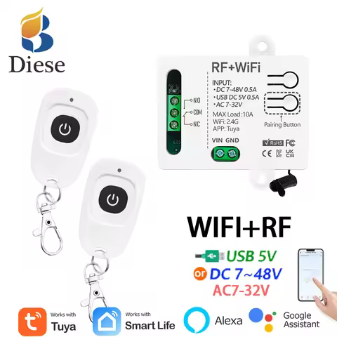 Smarthome WiFi +RF Wireless Remote Control Switch Dry Contact Relay Transmitter DC 12V 24V work with