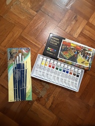 Aurora Acrylic Color Set with Paint Brushes 全新未拆 Aurora 丙烯/壓克力顏料 (12色 x 12ml) + 學生畫筆套裝