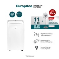 [Upgraded Model] EuropAce 18, 000 BTU Dual Hose Portable Air Conditioner  | EPAC18T3E | 360sqft, Com