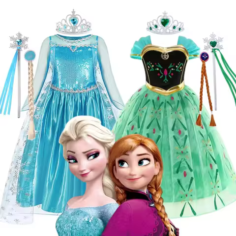Disney Kids Girls Cosplay Frozen Elsa Anna Princess Dress Girl Mesh Ball Gown Carnival Birthday Clot