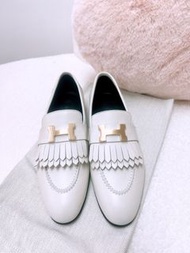 (尖沙咀門市💖) 35.5碼 全新 Hermes royal loafers 白色流蘇H扣平底鞋