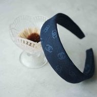 古董領帶改製手工髮箍-CHANEL香奈兒-深海藍-寬版