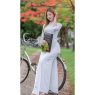 White Ao Dai with Big Size Half Sleeves and 2 High Quality American Silk - Phuong Thao Ao Dai