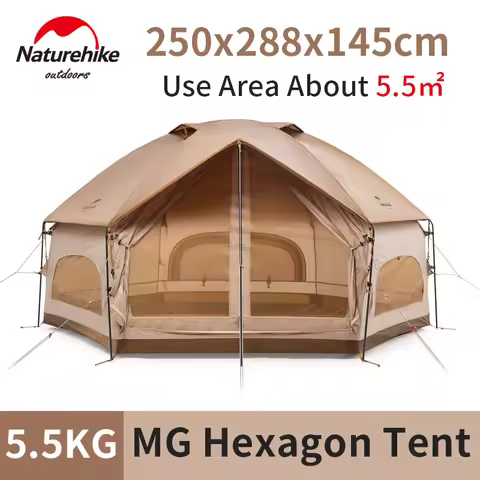 Naturehike MG Hexagonal Camping Tent 3-4 Persons 210T Windproof Waterproof Yurt Family Tent 3 Window