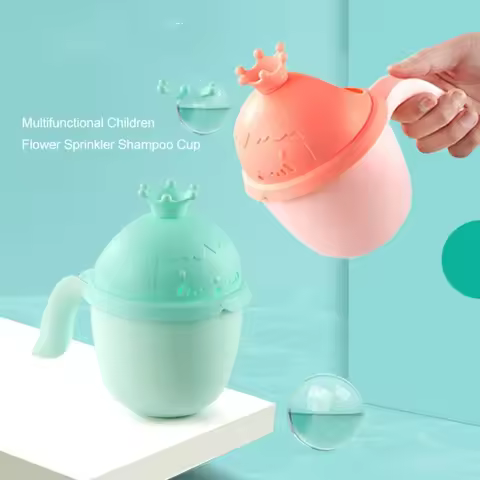 New Baby Bath Caps Toddle Shampoo Cup Crown Children Bathing Bailer Baby Shower Spoons Child Washing