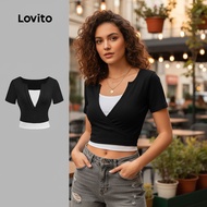 Lovito Casual T-Shirt Women Fake 2 in 1 Summer Spring T-Shirt L129ED337