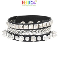 Hiphop leather bracelet with punk crock rivets HELLO247, leather bracelet for men and women with str