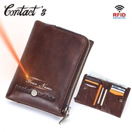 Contact's Rfid Blocking Male Short Purse Crazy Horse Leather Men Wallet Vintage Bifold Card Holders Small c0in Pocket Zipper