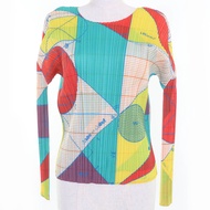 全新☆ 三宅一生 (Issey Miyake) 的PLEATS PLEASE PP81-JK542 幾何印花長袖拼接上衣，顏色3，日本製造，正品，女款