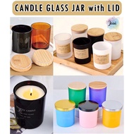 🔥Ready Stock🔥EMPTY Colourful Luxury Candle Glass Jar With Lid Bekas Lilin Kaca bamboo wood black grey gold lid cover