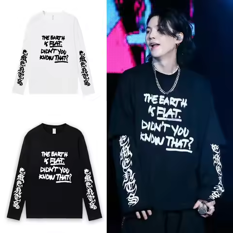 Kpop Vintage O-neck Yk2 Fairy Hombre The Earth IS Fiat Print Dark Style Baby Grunge Boy Girls Street