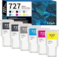 727 Ink Cartridges 300ml High-Capacity 6-Color (MK/PK/C/M/Y/G) Replacement for HP 727 Ink Cartridges