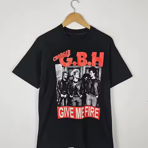 GBH Give Me Fire Punk Rock Graphic T-Shirt for Men Black Cotton Short Sleeve Crew Neck All Sizes Mac