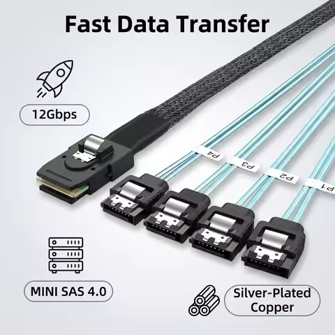 TISHRIC 0.5/1M Mini SAS Cable 36P SFF-8643 8087 To SFF-8482 SAS29+15P 4xSATA Power Connector Splitte