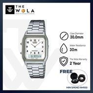 (2 Years Warranty) Casio Men Analog-Digital Watch AQ-230A-7BMQ Silver Stainless Steel Strap