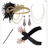 1920s Flapper Set Roaring 20s Gatsby Accessories for Women Feather Headband 1920s Flapper Girl Acces