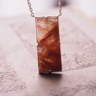 長型紅銅鈦晶 手工純銀項鍊 中性飾品 Rutilated quartz