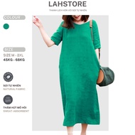 LAHSTORE long linen dress with 2 turtleneck sleeves DS14 (Blue)