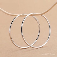 999 Silver Jewelry Big Earrings Celebrity Style Circle Korean Version Round Glossy Fashion Earrings 