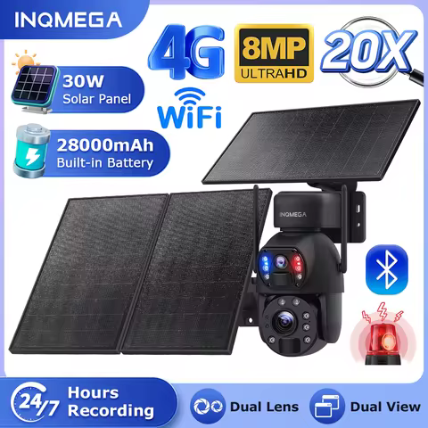 INQMEGA 8MP Solar Powered Camera 4G / WIFI 20X Zoom 30W Solar Outdoor Surveillance Camera Built in B