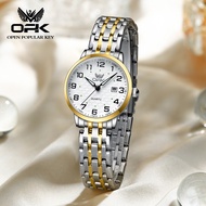 OPK นาฬิกา ผู้หญิง กันน้ำของแท้ สายสแตนเลส Casual นาฬิกาดิจิตอล ใหม่ นาฬิกาควอทซ์