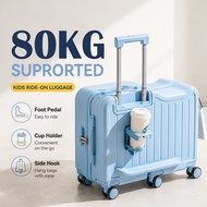 Ride on Luggage 20 Inch with Seat Holds 80kg 6 Wheels Lightweight Luggage Bag Travel Suitcase Kids B