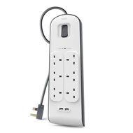 BELKIN 6 WAY SURGE PROTECTOR EXTENSION WITH 2 USB CHARGING PORT BSV604SA2M
