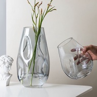 [Light Luxury High-Grade Glass Vase]Nordic Entry Lux Style Gold Irregular opposite Sex Vase Living Room and Sample Room Dry Flowers Vase Soft Decorationins
