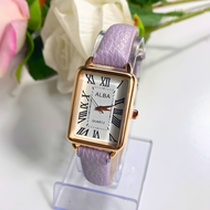 Jam Tangan Wanita Alba Fashion Terbaru Tali Kulit Pu Dial Kotak Display Quartz