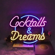 1pc "Cocktails & Dreams" Neon Sign, Its 5 00 O'clock Some Where Neon Sign,USB Powered Wall Hanging L