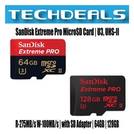 SanDisk Extreme Pro MicroSD Card | U3, UHS-II R-275MB/s W-100MB/s | with SD Adapter | 64GB | 128GB