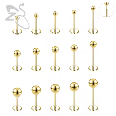 ZS 1PC 16G/18G Stainless Steel Lip Ring Plug In Round Labret Piercing Gold Color Ear Stud 5mm/6mm/7m