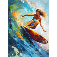 2025 Abstract Art Surfing Seaside Joy Canvas Painting Surfer Walking with Board Poster Print Girl Su