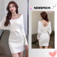 n.epoch Clearance Sale Dress Knit Camisole+Long Sleeve Off Shoulder Bow Tie