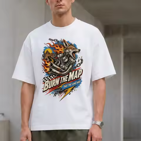 BURN THE MAP American Biker Graphic Oversized Heavyweight T-Shirt